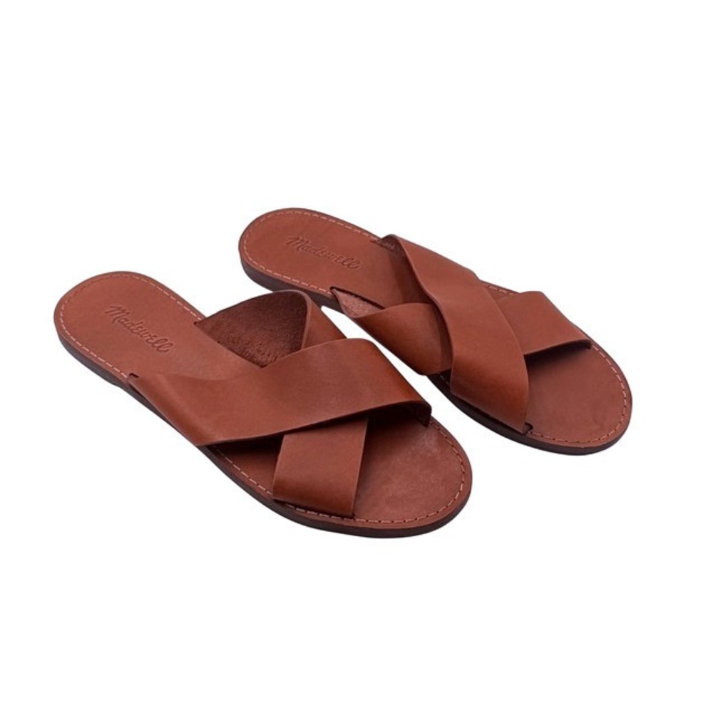 Madewell Crisscross Leather Sandals Brown Slip On Slides Women's 9M - Picture 3 of 6